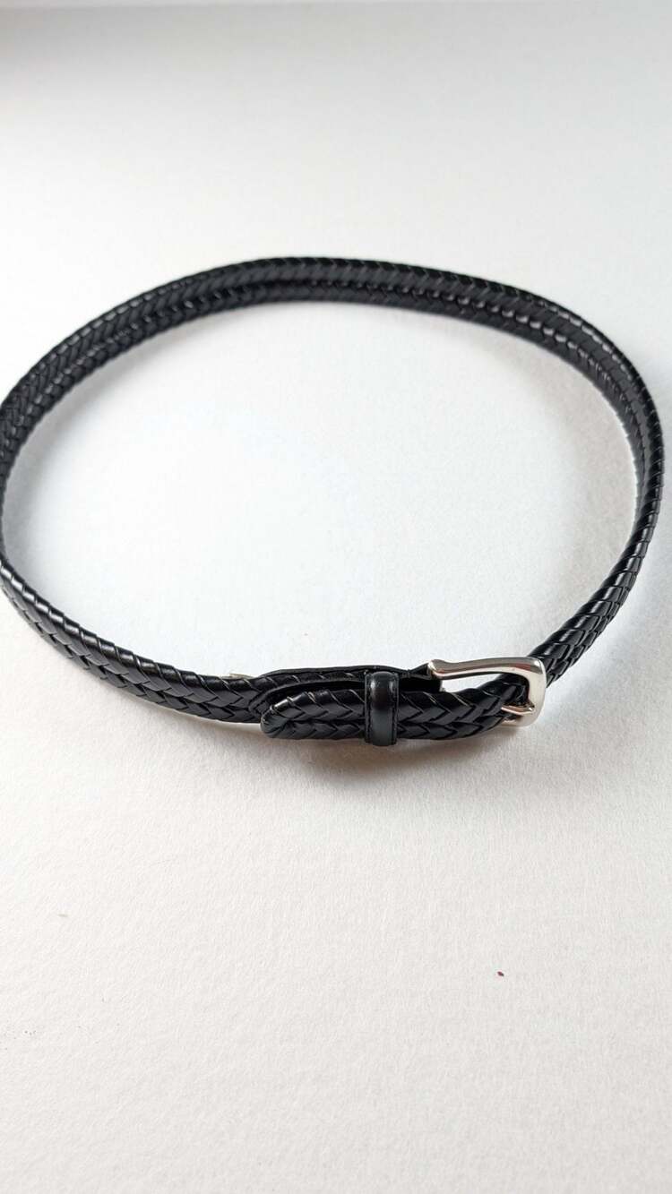 Fossil Mens Braided Leather Belt with Silver Buckle